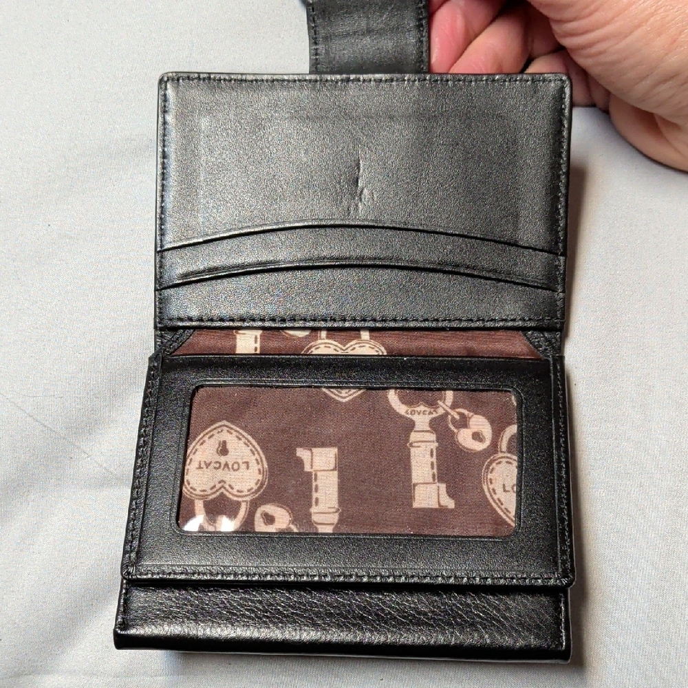LOVCAT Black Leather Compact Wallet with Gold Hardware - Picture 7 of 8